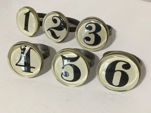 Knapkin Rings. Set of 6 numbered metal / Glass Top quality - Picture 1 of 3