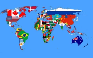 Mapa del Mundo con Banderas de Todas las Naciones Arte Abstracto IMPRESIÓN EN LIENZO 18x12" - Imagen 1 de 1