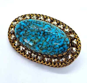 Antique Art Deco Blue Peking Glass & Marcasite Brooch - Picture 1 of 9