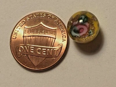 ONE Czech Glass Ball Button Paperweight Yellow Pink Just Over 3/8" 10mm 9627 - Image 1 of 4