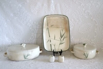 WINFIELD WARE BAMBOO GREEN CA USA Platter Serving Bowls Salt Pepper Shakers 8-Pc - Image 1 of 4