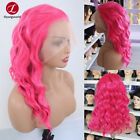 Hot Pink Wave Lace Front Wig Short Bob Glueless Synthetic Color Wigs Women Party