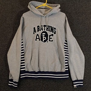 A BATHING APE Hoodie Mens XL Gray Blue Patch Logo Hooded Sweatshirt Streetwear - Picture 1 of 11