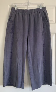 Umgee Hose Damen L grau Crinkle weites Bein Cropped Pull On Lagenlook - Bild 1 von 11