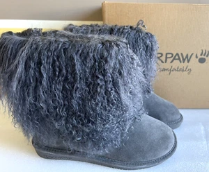 Neu Bearpaw Boo Stiefel Echtleder Wildleder langes Fell Lammfell grau Gr. 8 - Bild 1 von 9