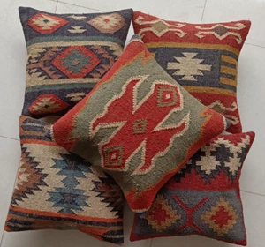 4pcs Set Assorted Handmade Jute Cushion Cover Vintage Kilim Pillowcase Throw - Picture 1 of 7