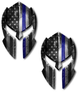 Thin Blue Line Spartan Helmet Decal Sticker USA Truck Police Officer Molon Labe - Picture 1 of 5