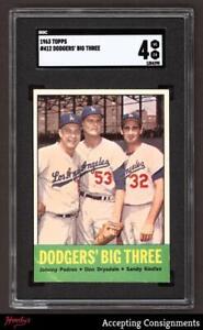1963 Topps #412 Dodgers Big 3 Johnny Podres, Don Drysdale, Sandy Koufax SGC 4