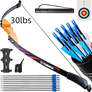 54"Recurve Bow&Arrow 30lbs Archery Traditional Wooden For Hunting Training Adult - Picture 1 of 7