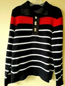 Ralph Lauren Black Label Red White Black Stripe Cotton Pullover Sweater Woman Lg - Picture 1 of 10
