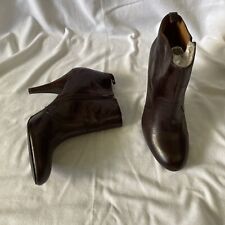 Leather Stiletto Heeled Ankle Boot Booties Brown Size 10 Side Zipper Almond Toe