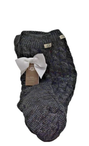 Ugg Australia Laila Knit Bow Fleece Lined Cozy Socks in Charcoal/Silver New! NWT - Picture 1 of 7