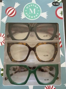 Paquete de 3 gafas para lectores MARTHA STEWART OVERSIZE NEGRAS, TORTUGAS, VERDES +2,00 NUEVAS EN CAJA - Imagen 1 de 6