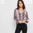 TopShop Pink python long sleeve button up top blouse size 4