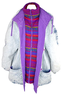 Chaqueta GITANO Denim Lavado Ácido Años 80 Ropa de Calle Tejido Neón Púrpura M Talla Grande Grunge Foto 1 de 4
