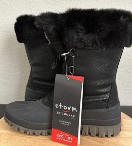 New Cougar Waterproof Faux Fur Collar Mid Boots Carson Black Lace Up Size 8 NIB - Picture 1 of 6