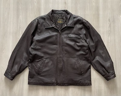 Chaqueta de cuero marrón vintage KC Collections con forro acolchado talla grande Foto 1 de 4
