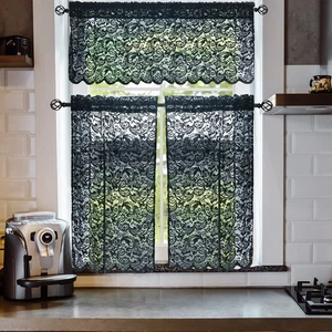 Black Lace Kitchen Curtains Tier and Valance Set 3 Pieces Elegant Gothic Cafe... - Picture 1 of 6