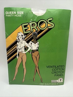 Eros Queen Size Panty Hose Ventilated Cotton Crotch Panel White NIP 70s Vintage - Image 1 of 4