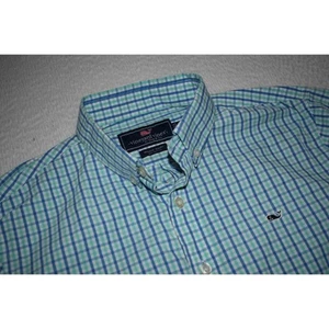 Vineyard Vines Whale Dress Shirt Boys Teens Size XL 18 Cotton Blue Plaids - Picture 1 of 5