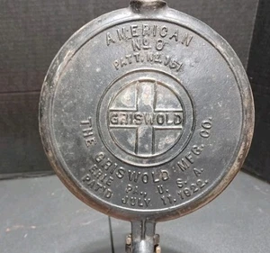 Vintage Griswold American No. 8 Cast Iron WAFFLE Maker Fancy Handle (No Base) - Picture 1 of 5