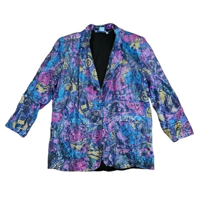 Vintage Sandy Starkman Picasso Sequin Blazer SZ S Retro 80s Jacket Shoulder Pads - Image 1 of 4