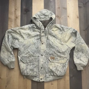 Duxbak Vintage Men's LARGE Hunting Jacket Prairie Ghost Print NO ZIPPER PULL - Picture 1 of 13