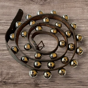 Antique Sleigh Bell Strap 86" Leather w/ 30 Bells 1.5" wide Horse Tack Decor - Picture 1 of 11