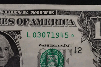 ONE DOLLAR FANCY BIRTHDAY/ANNIVERSARY STAR NOTE MARCH 7, 1945   SN L 03071945 * - Image 1 of 3