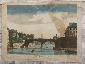 Vue d'optique XVIIIe Gravure représentant le pont de la Cité Paris France - Imagen 1 de 12
