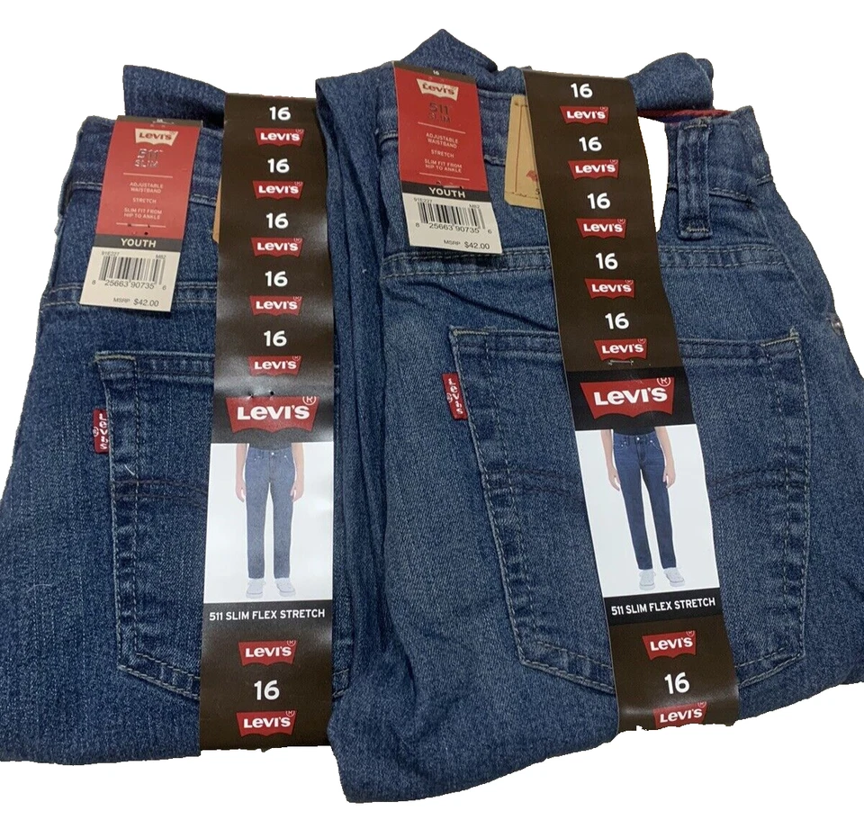 Levis 511 Slim Fit Youth Jeans Size 16 Reg 28X30 Adjustable Waist Band Stretch