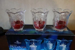 ST GEORGE SET OF 3 CHRISTMAS TREE VOTIVES 24% CRYSTAL - Picture 1 of 1