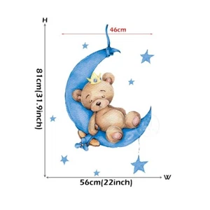 Cartoon Teddy Bear Sleeping  Moon Stars Wall Stickers Kids Room Baby Room Decora - Picture 1 of 12