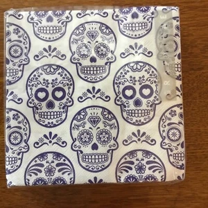 GRAPHIQUE~40 Count Sugar Skull HALLOWEEN Lunch Napkins! 3 Ply Blue & White! - Picture 1 of 2