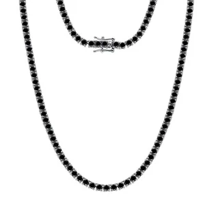 GIA Certified 16Ct Natural Black Diamond Tennis Necklace 10K White Gold 18" - Picture 1 of 7