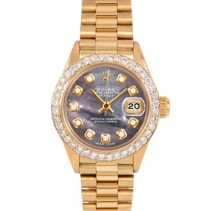 Rolex Ladies 18K President - Black Mother Of Pearl Diamond Dial Diamond Bezel - Picture 1 of 3