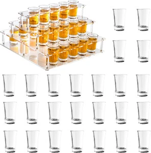 Shot Glass Acrylic Serving Tray Display Stand w/ 25 Shot Glasses LEDs - Picture 1 of 4