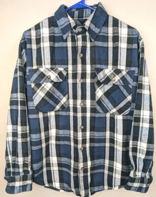 Camisa de franela Five Brother para hombre mediana azul blanca a cuadros abotonada trabajo Foto 1 de 4