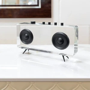 Clear Glass Retro Radio Sculpture Minimalist Abstract Home Decor Musical Gift - Picture 1 of 4