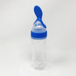 US Baby Silicone Squeeze Feeding Bottle w/Spoon Food Self-stand Feeder 3oz/90ML - Picture 1 of 23