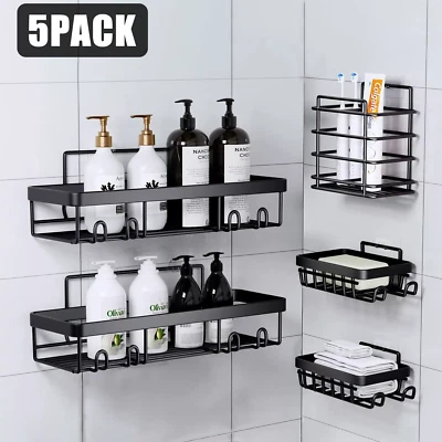 Paquete de 5 estantes organizadores de ducha adhesivos con ganchos para ahorrar espacio Foto 1 de 4