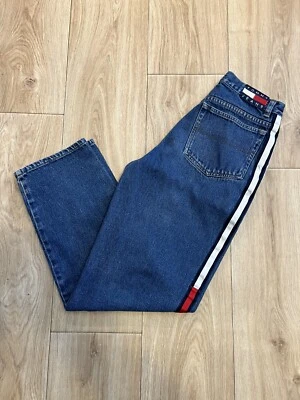 Vintage 90s Tommy Jeans Denim Jeans Youth Size 18 Actual (26x27) Side Stripe - Image 1 of 4