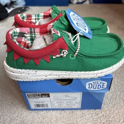 Zapatos sin cordones Hey Dude Wally Y Holiday Elf Navidad niño talla 13 42146-3XX Foto 1 de 4
