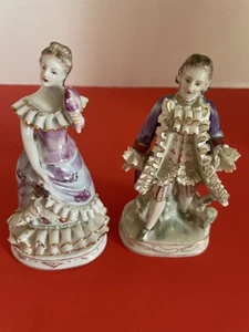 Vintage Porzellan verziert 6 Zoll Mann & Frau viktorianische Figuren - Bild 1 von 22