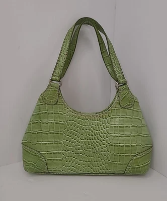 Nine West Uptown Girl Satchel Purse Shoulder Bag Faux Crocodile Embossed Green - Image 1 of 4