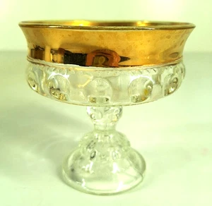 Indiana Glass Kings Crown Thumbprint Pedestal Compote Candy Dish Gold Clear - Picture 1 of 5