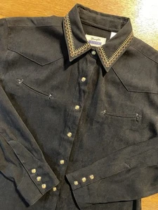 Wranger Riata Women’s XL Western Pearl Snap Shirt Black Embroidered VTG Rodeo - Picture 1 of 9