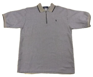 Polo Ralph Lauren Camicia Quarto Zip Plaid Uomo XL Elasticizzata SS US Beige - Foto 1 di 9