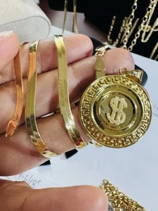 18K 750 Real Saudi Gold Dollar Sign $ Necklace 17.6/18” Inch Long 11g 4.5mm - Picture 1 of 24