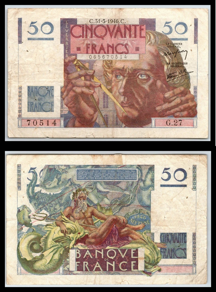 1946 France 50 CINQVANTE Fifty Francs Le Verrier - image 1 of 1